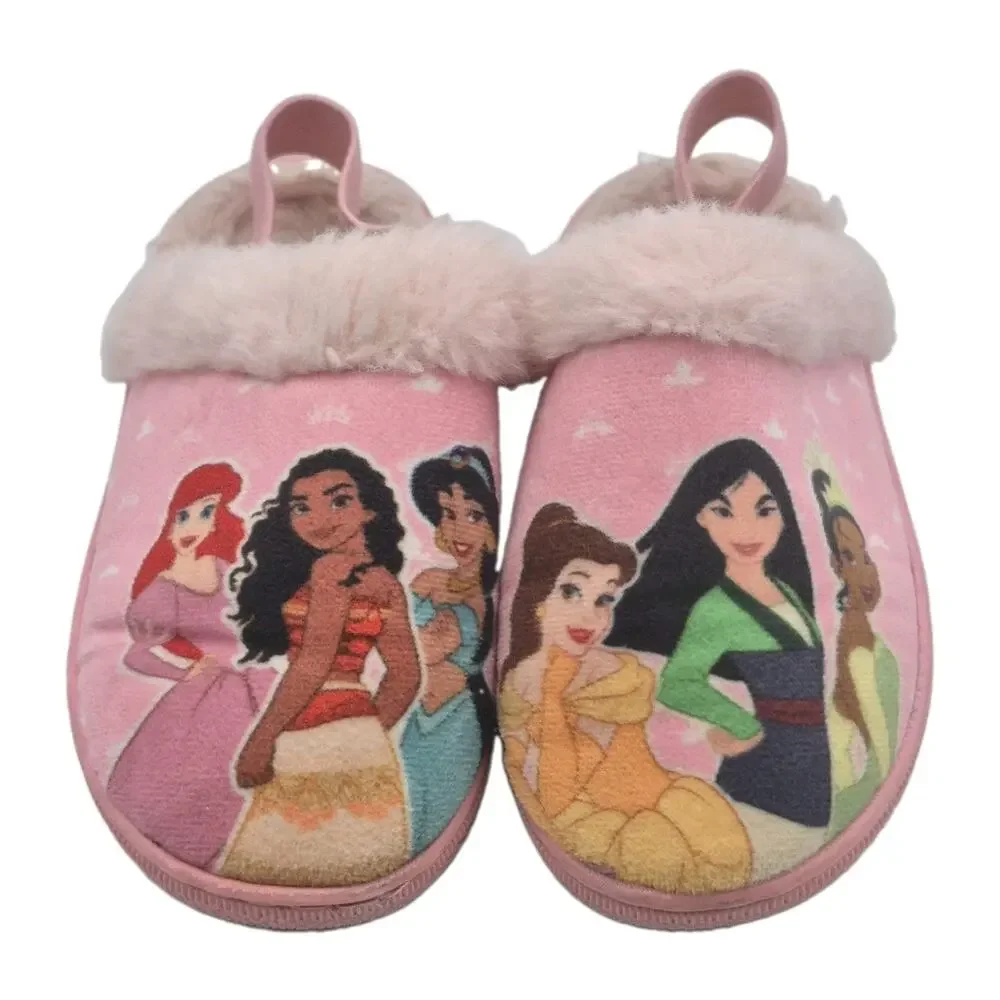 Disney Princess Pink Faux Fur Lined Slippers Girls 10/12 Gently Used